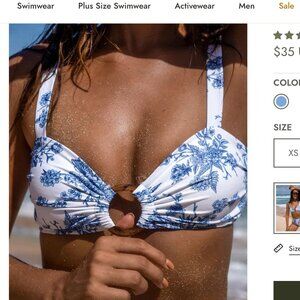 NWT Berlook Blue/White Ruched Cutout Floral Bikini Top